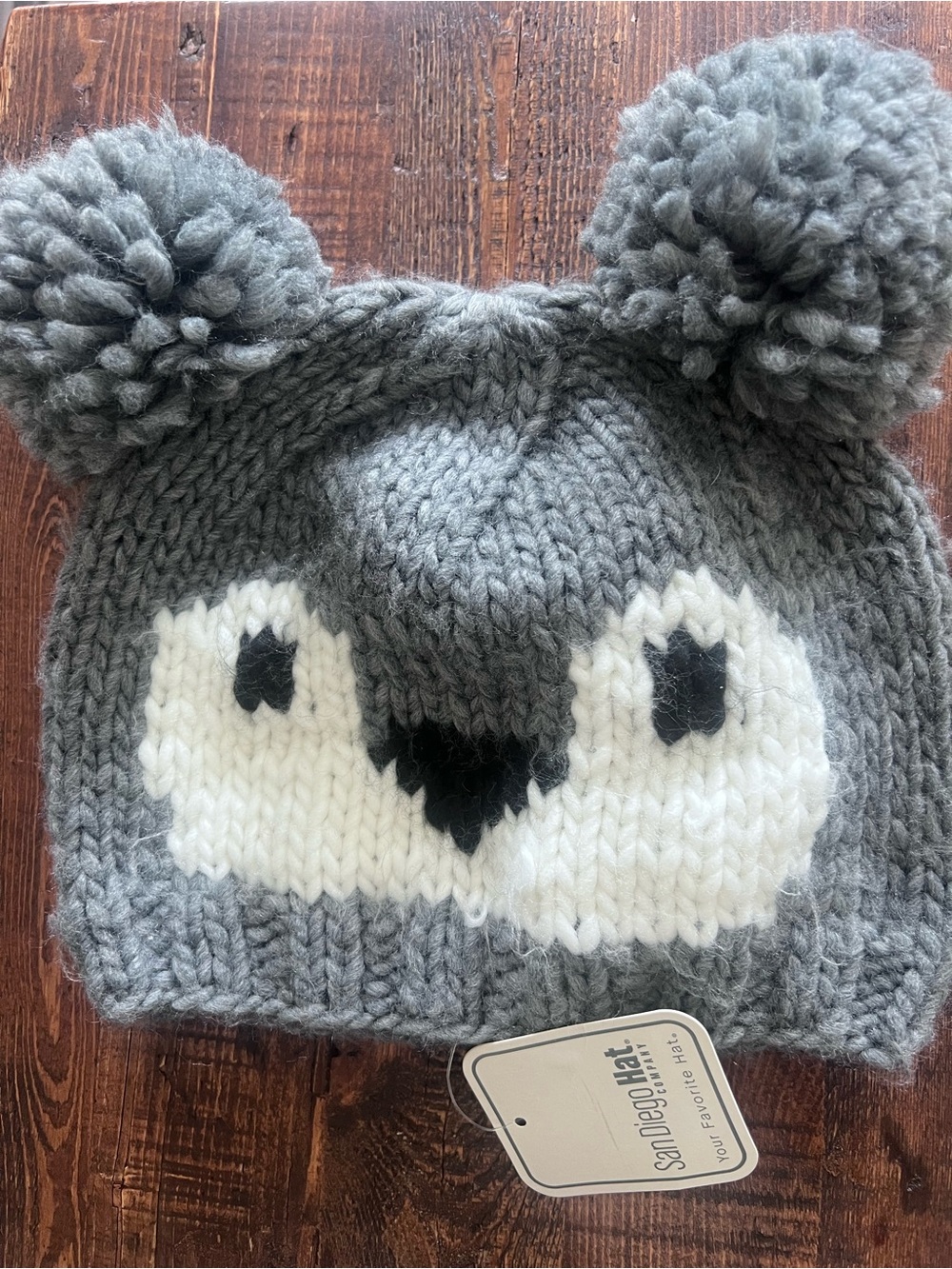 San Diego Hat Company Gray White Black Knit Penguin Pom Pom Beanie